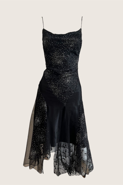 Black Asymmetrical Open Back Dress