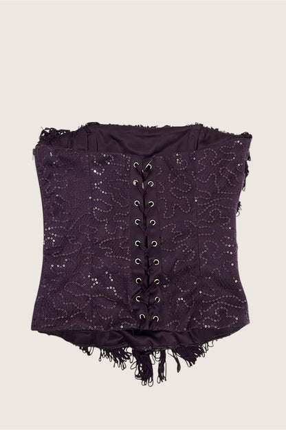 Purple Tassel Lace-Up Corset