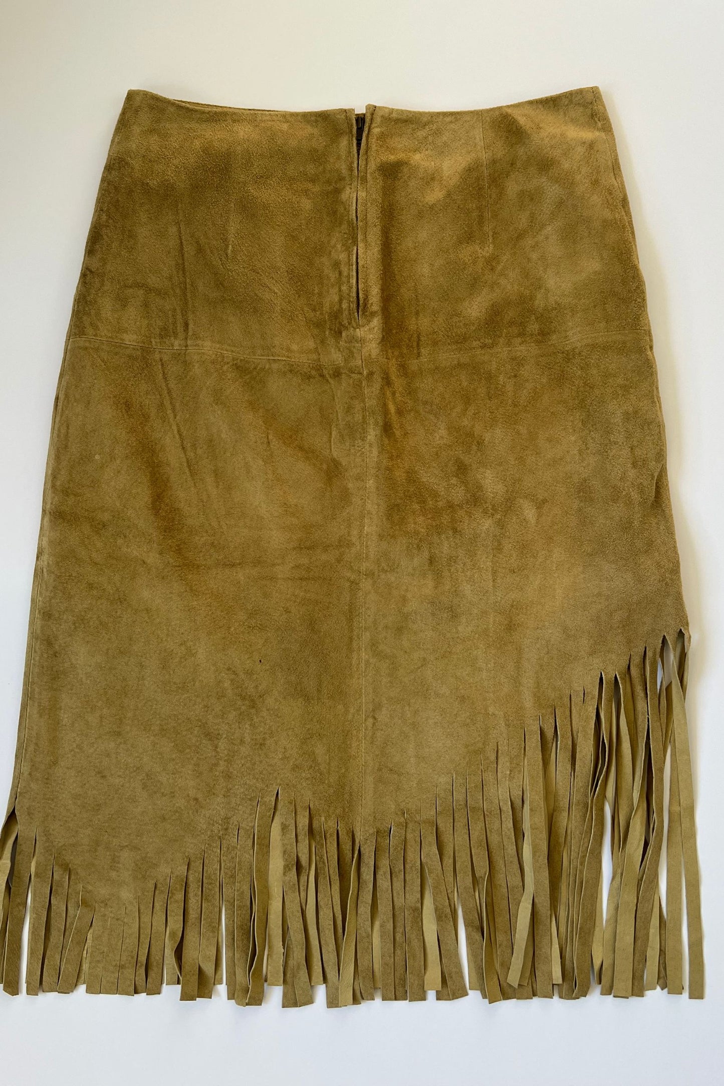 1990's Camel Brown Suede Tassel Skirt