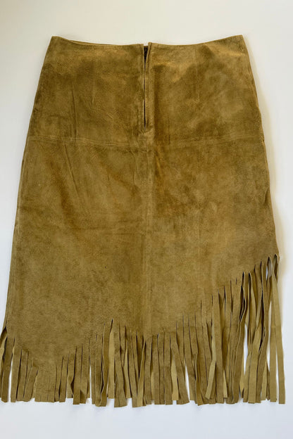 1990's Camel Brown Suede Tassel Skirt