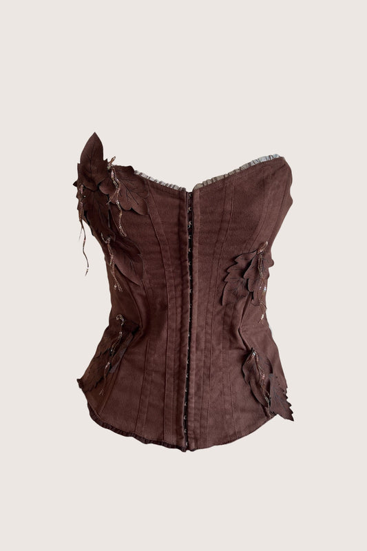 Vintage Luxurious Designer Chocolate Brown Suedette Corset