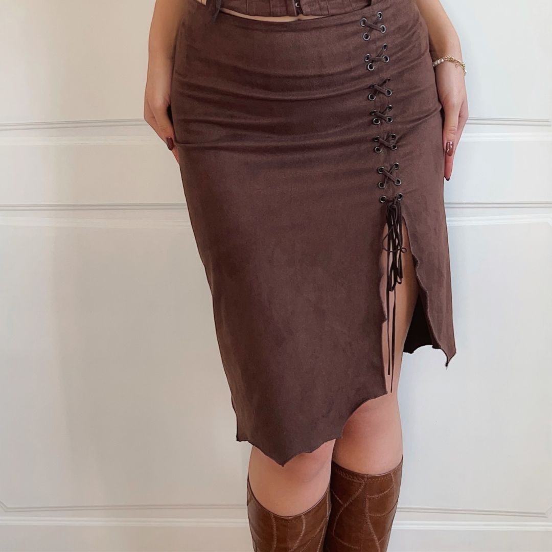 1990's Chocolate Brown Suedette Skirt