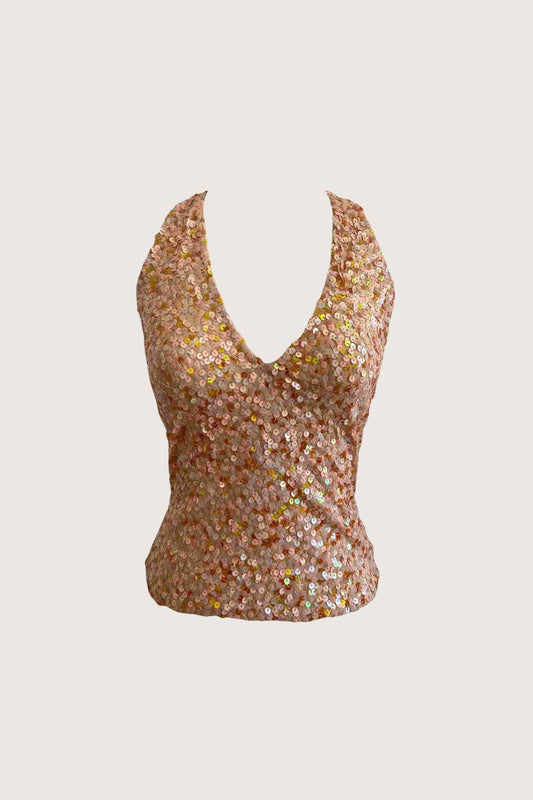 Vintage Salmon Pink Sequin Halter Top