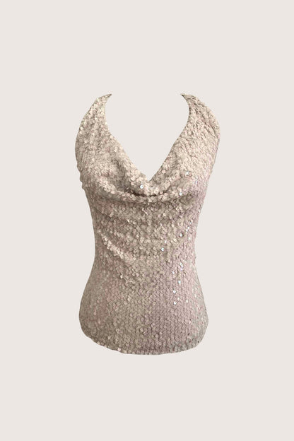 Vintage Peach Pink Sequin Halter Top