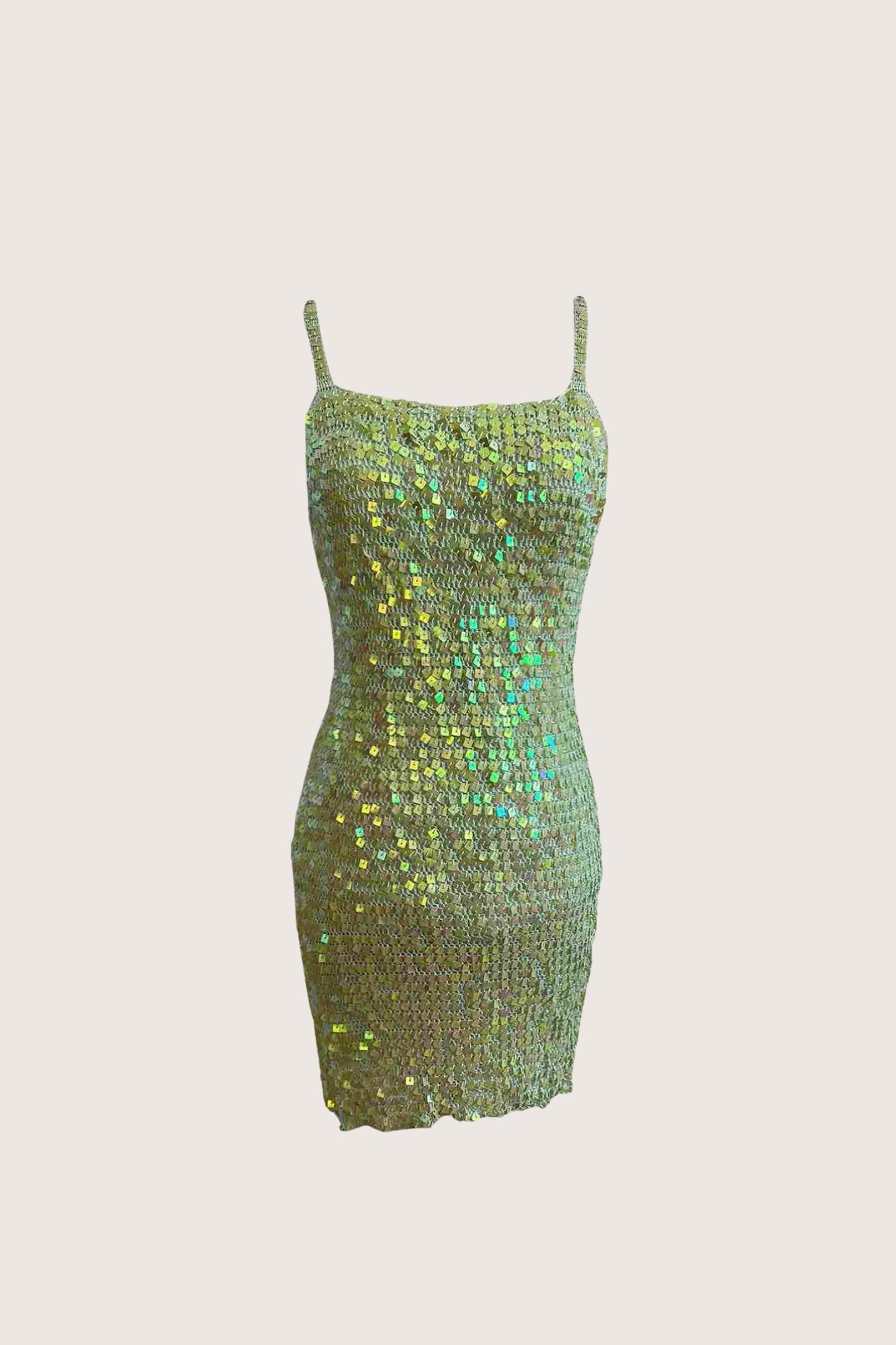 2000's Lime Green Iridescent Mini Crochet Dress