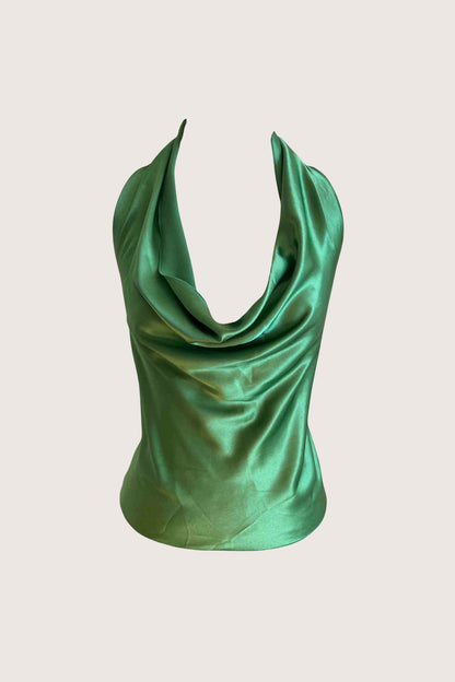 Vintage Green Satin Backless Top