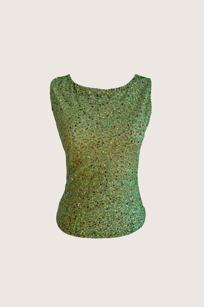 Vintage Green Sequin & Embellished Top