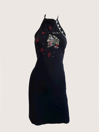 1990's Black Qipao Inspired Mini Dress