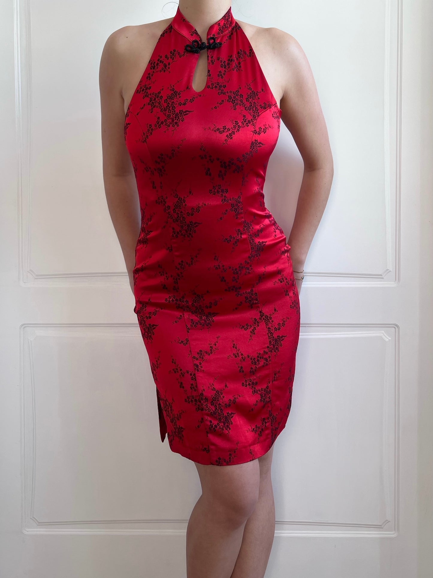 Vintage Red Halter Qipao Inspired Dress