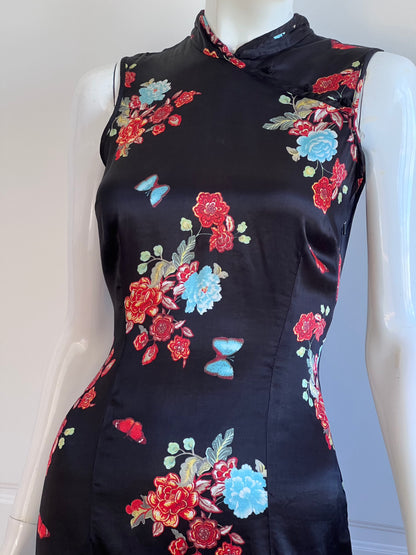 2000's Black Floral Qipao Inspired Mini Dress
