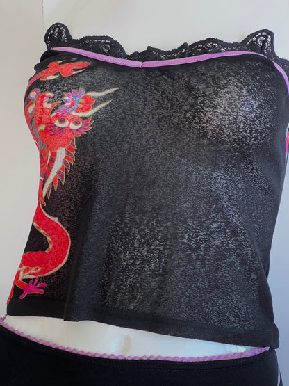 2000's Parisian Dragon Print Top & Skirt Ensemble