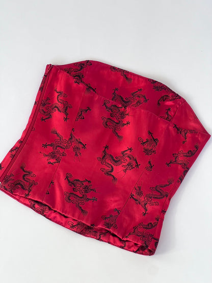2000's Red Dragon Print Corset