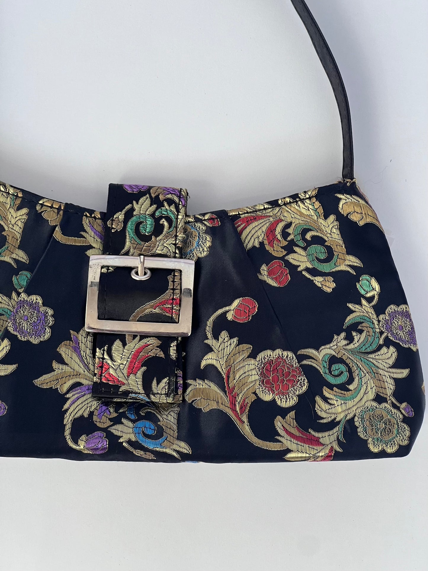 Black Jacquard Baguette Bag