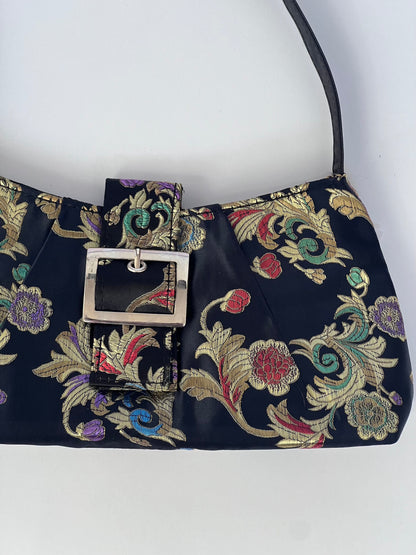 Black Jacquard Baguette Bag