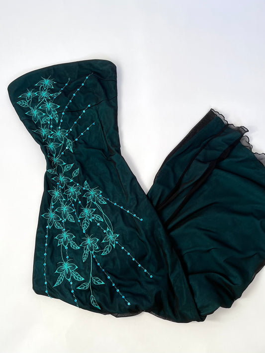 Luxurious Vintage Overlay Teal Maxi Dress