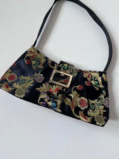 Black Jacquard Baguette Bag