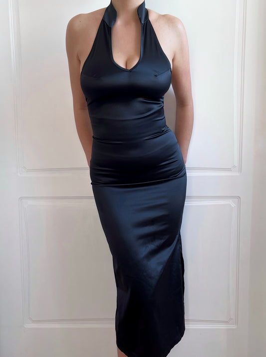 1990's Luxurious Black Satin Dragon Dress