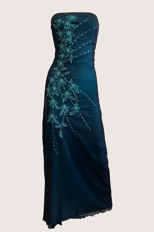 Luxurious Vintage Overlay Teal Maxi Dress