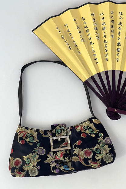 Black Jacquard Baguette Bag