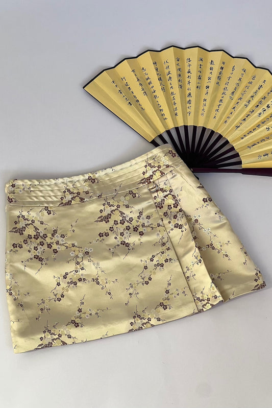 Vintage Gold Jacquard Sakura Mini Skirt