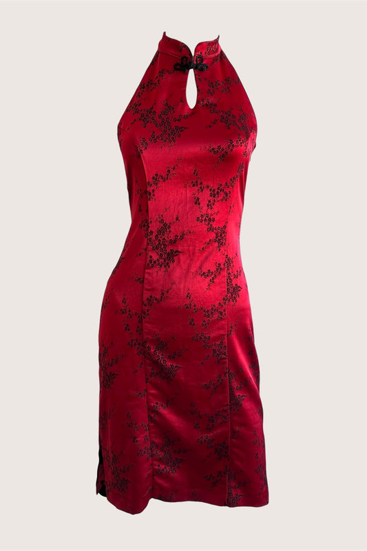 Vintage Red Halter Chinoiserie Dress