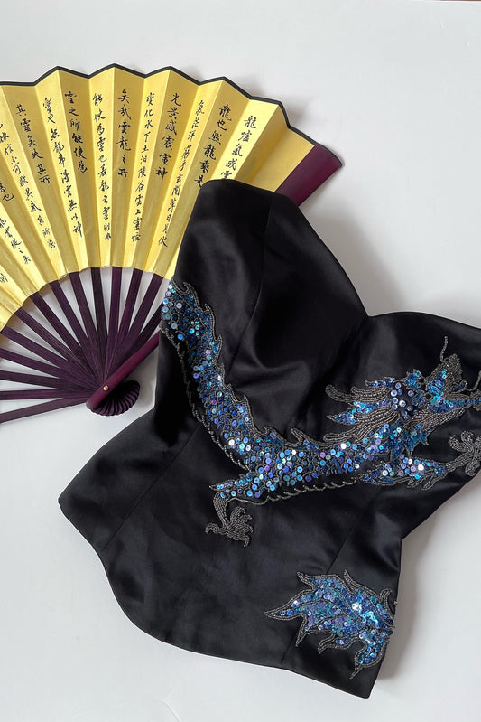 Vintage Black Beaded Dragon Corset