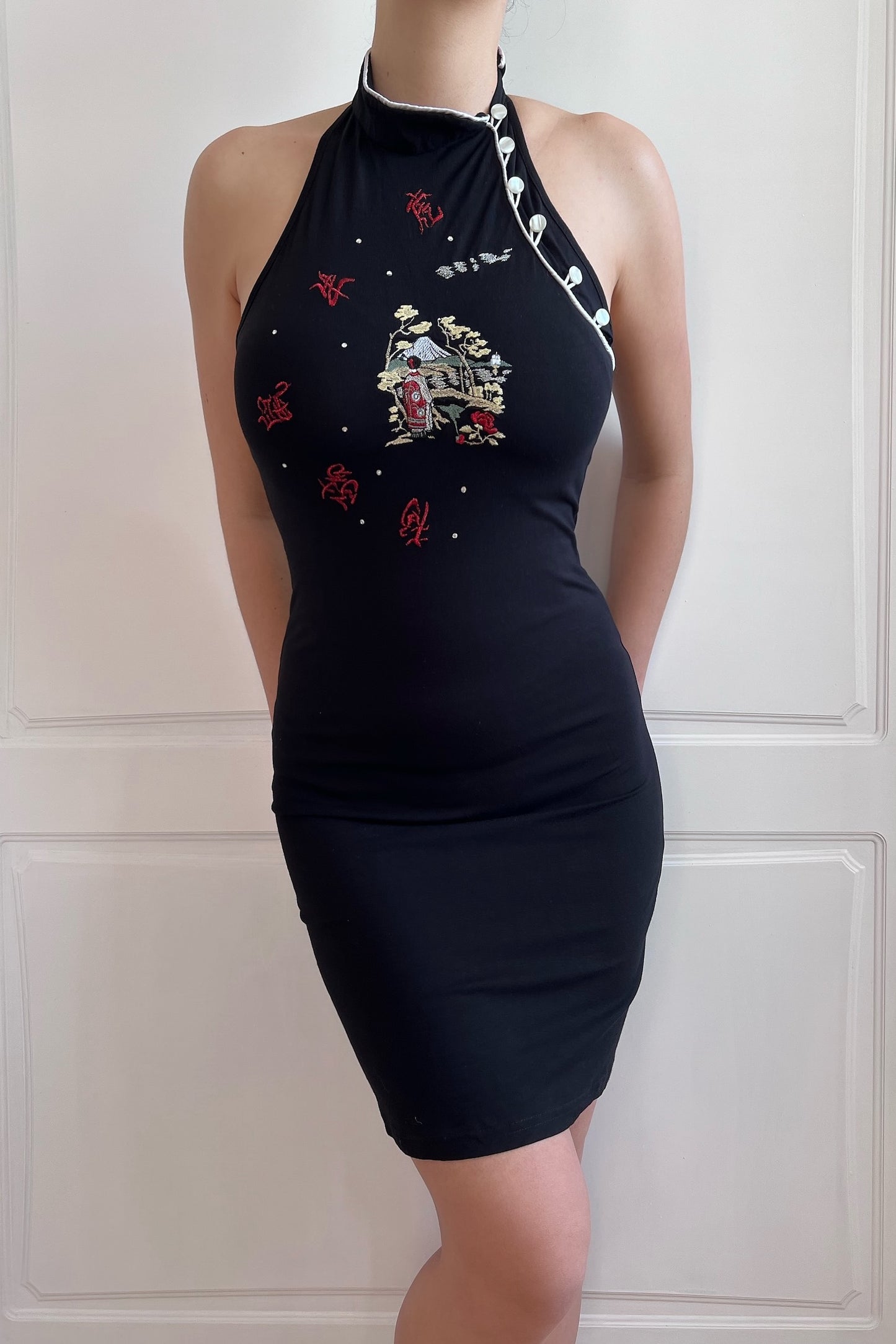 1990's Black Qipao Inspired Mini Dress