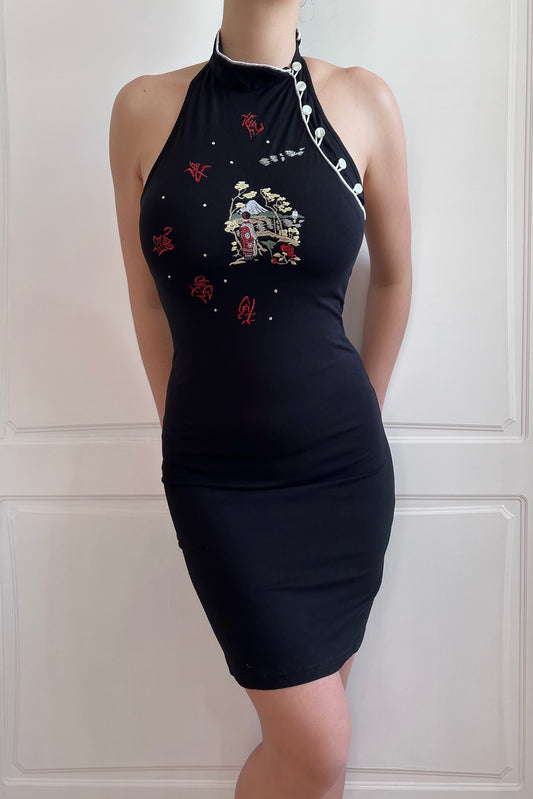 1990's Black Qipao Inspired Mini Dress