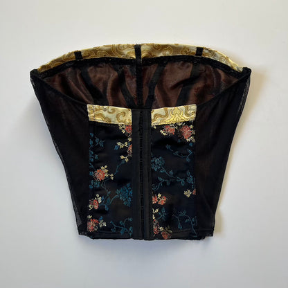 2000's Black Jacquard Corset Top