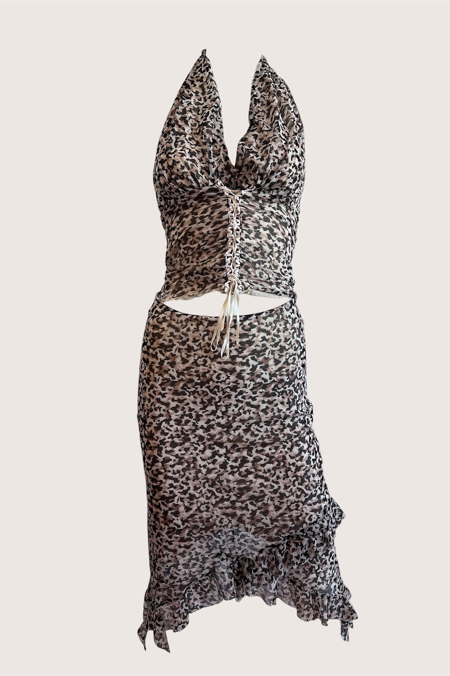 2000's Animal Print Halter Top & Slip Skirt Ensemble