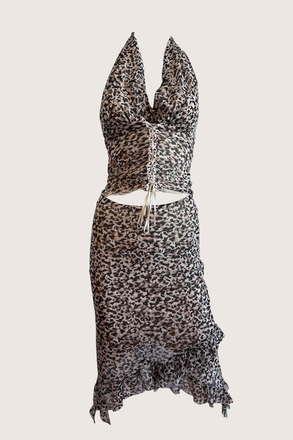 2000's Animal Print Halter Top & Slip Skirt Ensemble