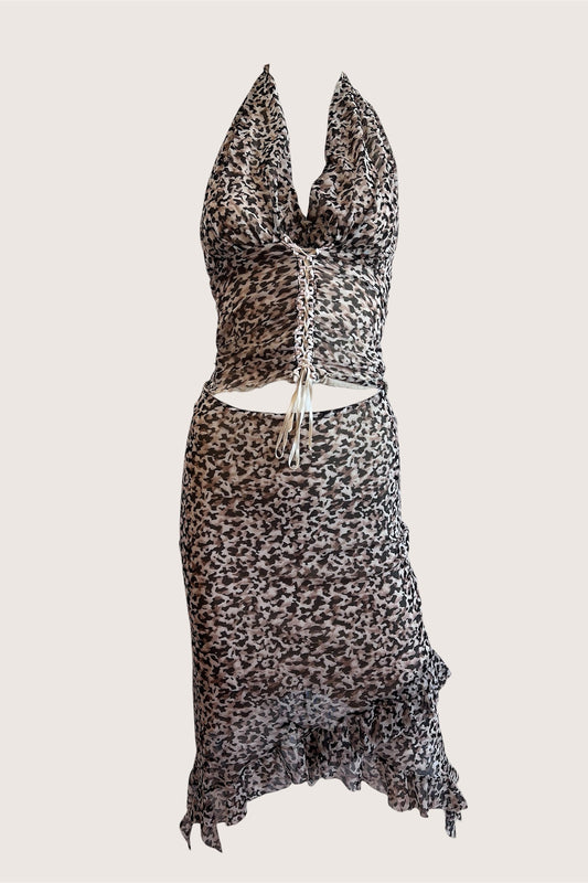 2000's Animal Print Halter Top & Slip Skirt Ensemble