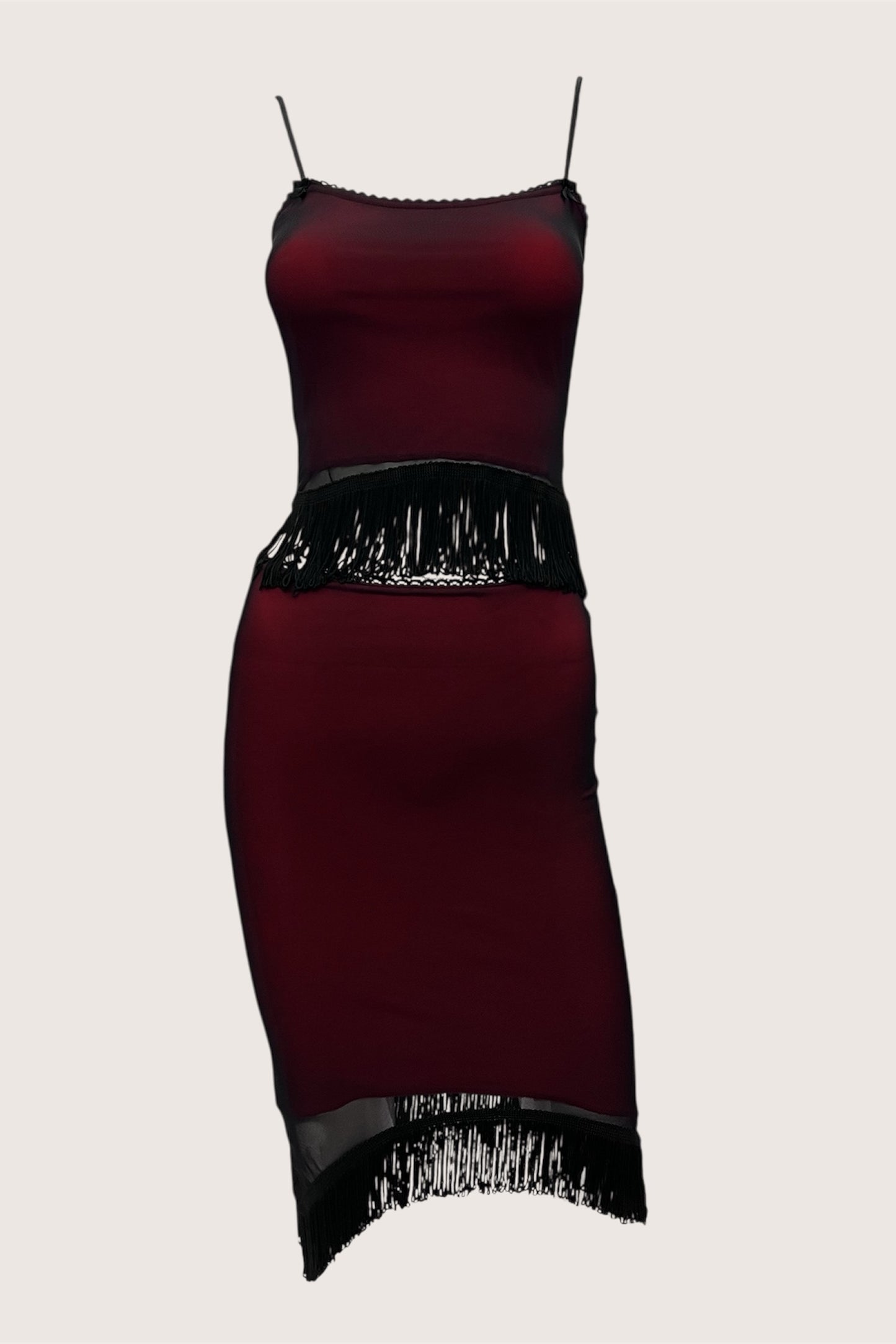 1990's Wine Red Overlay Top & Skirt Ensemble