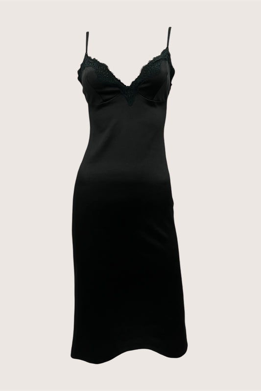 1990's Black Midi Slip Dress