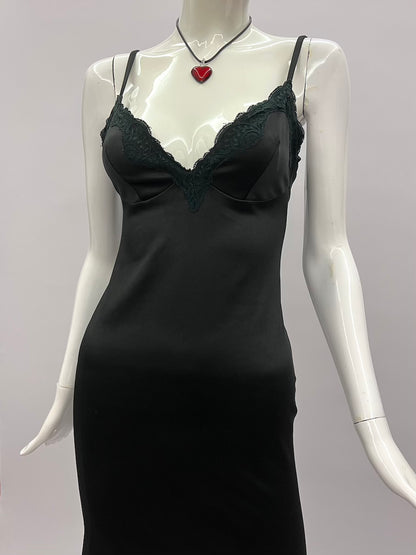 1990's Black Midi Slip Dress