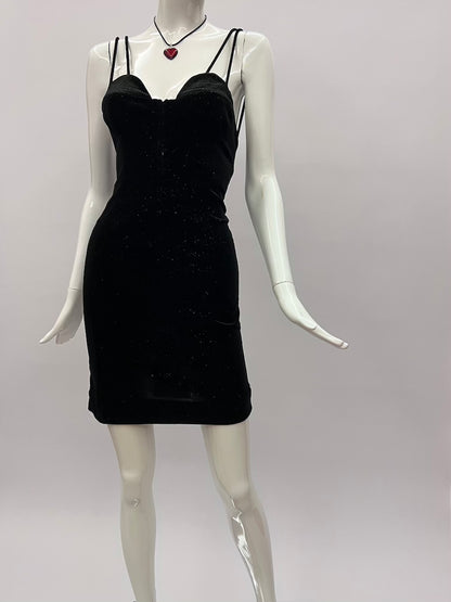 2000's Little Black Velour Bustier Dress