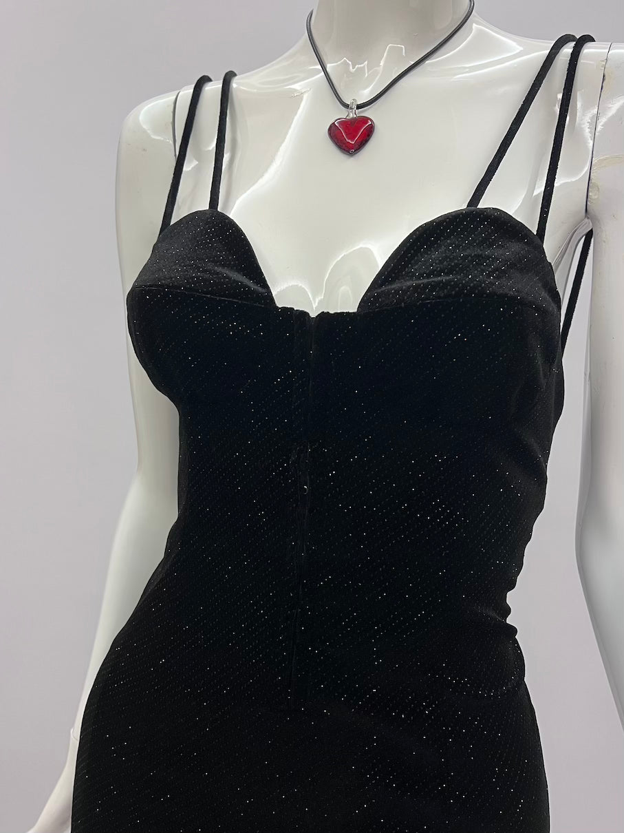 2000's Little Black Velour Bustier Dress