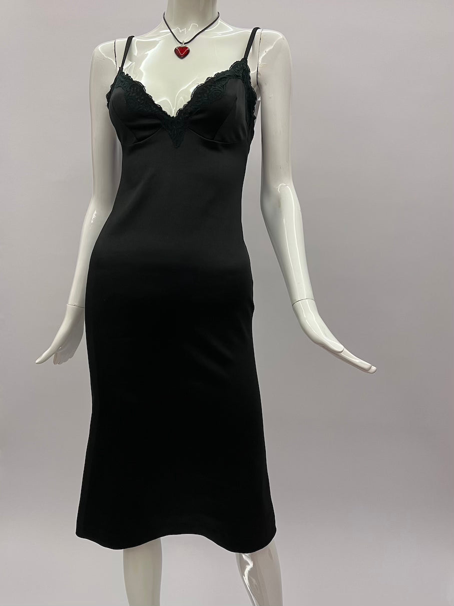 1990's Black Midi Slip Dress