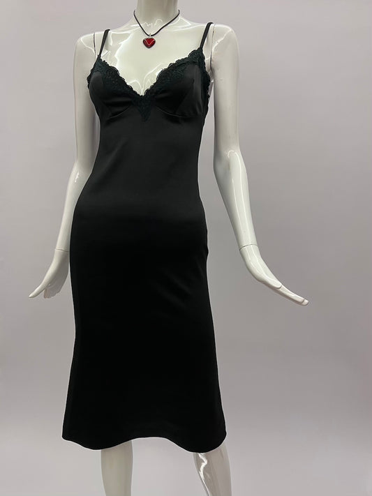 1990's Black Midi Slip Dress