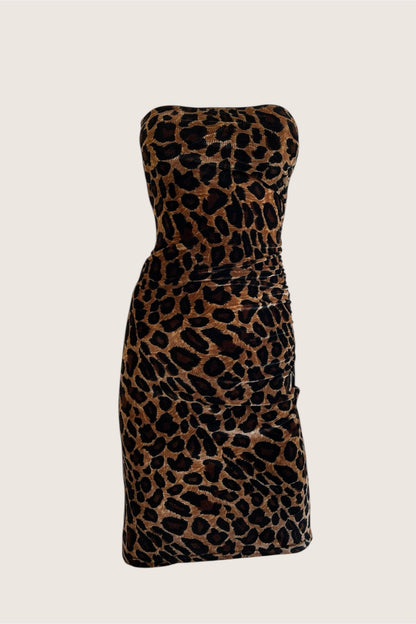 1990's Leopard Print Velour Mini Tube Dress
