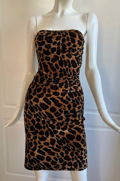 1990's Leopard Print Velour Mini Tube Dress