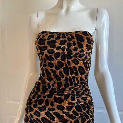 1990's Leopard Print Velour Mini Tube Dress