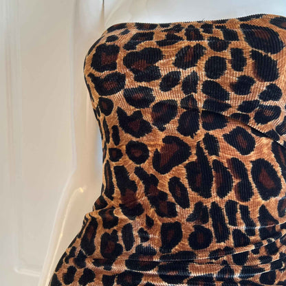 1990's Leopard Print Velour Mini Tube Dress