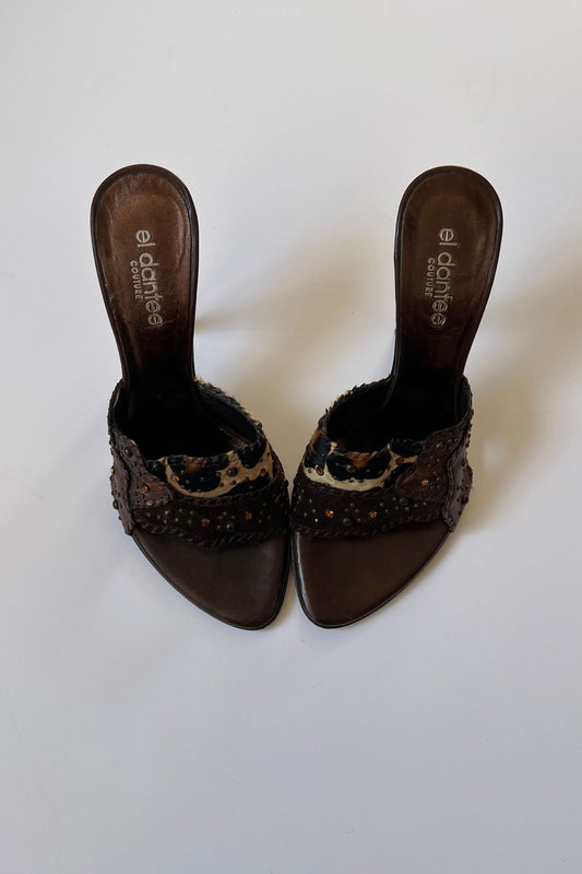 El Dantes Vintage Brown Leather Mule Heels (EU 36-37)