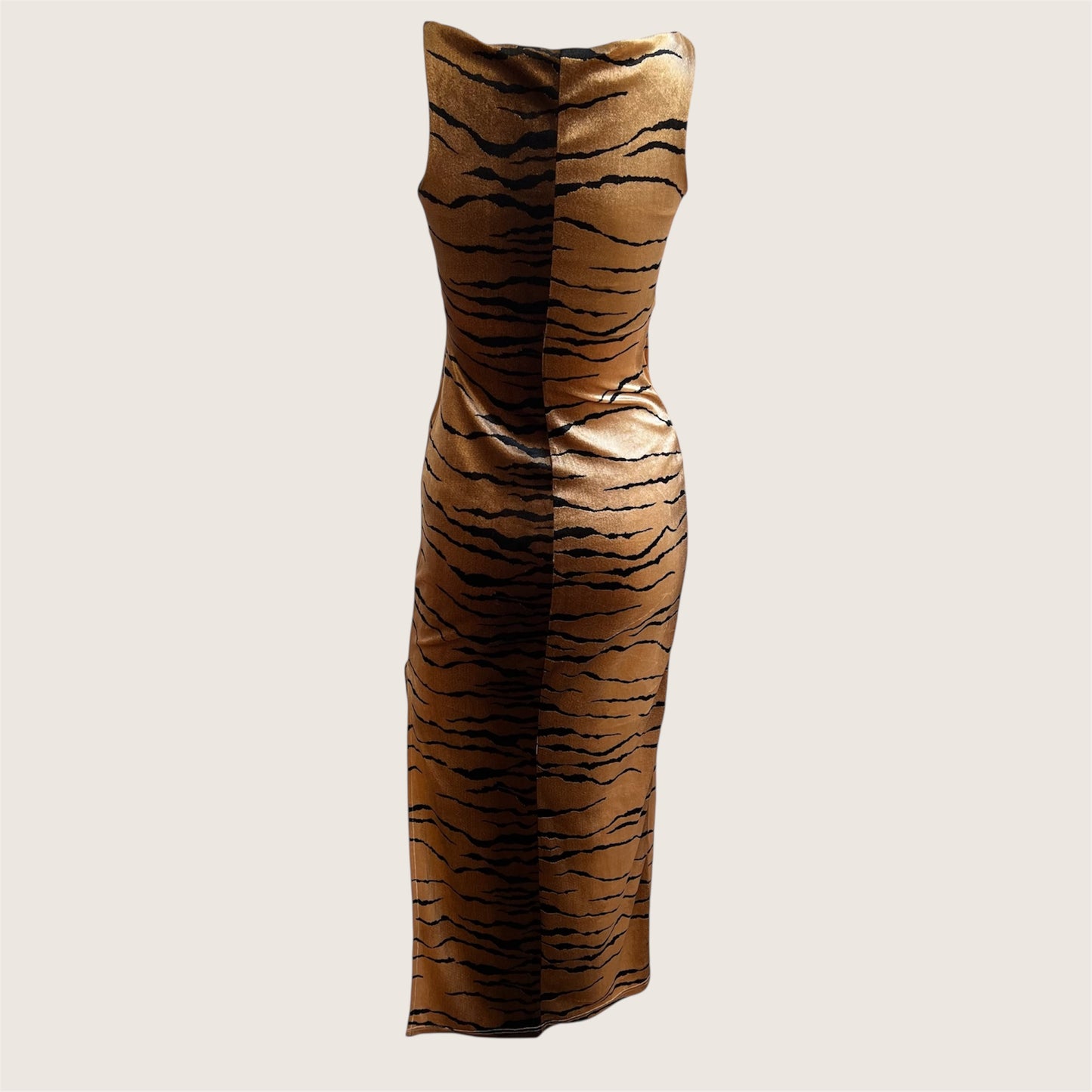 1990's Tiger Print Velour Maxi Dress