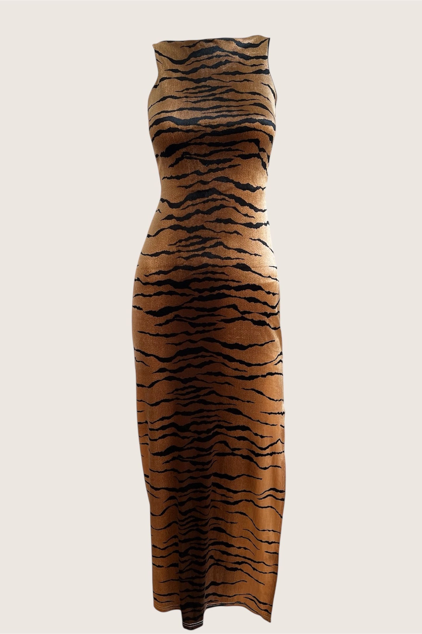 1990's Tiger Print Velour Maxi Dress