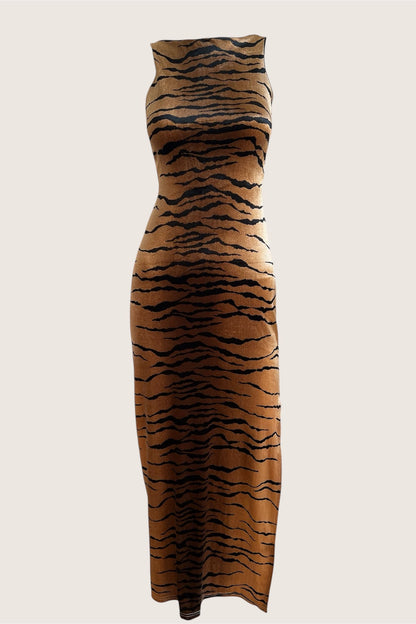 1990's Tiger Print Velour Maxi Dress