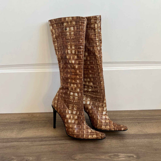 Vintage Italian Croc Knee High Boot Heels (EU 37-38)