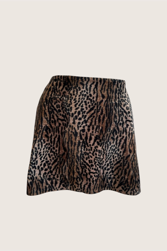 1990's Velvet Leopard Print Mini Fuzzy Skirt