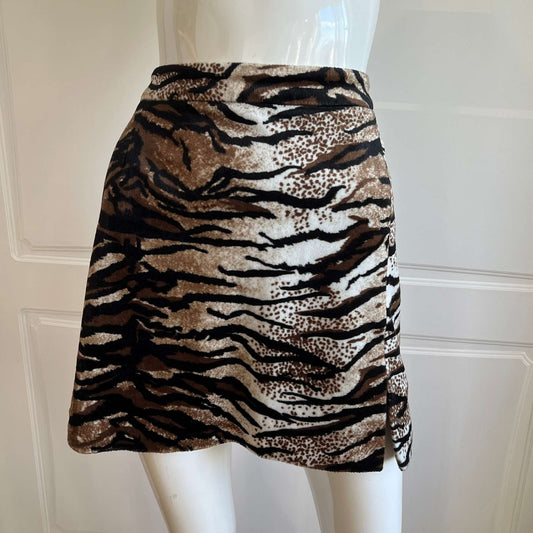 1990's Velvet Tiger Print Mini Fuzzy Skirt